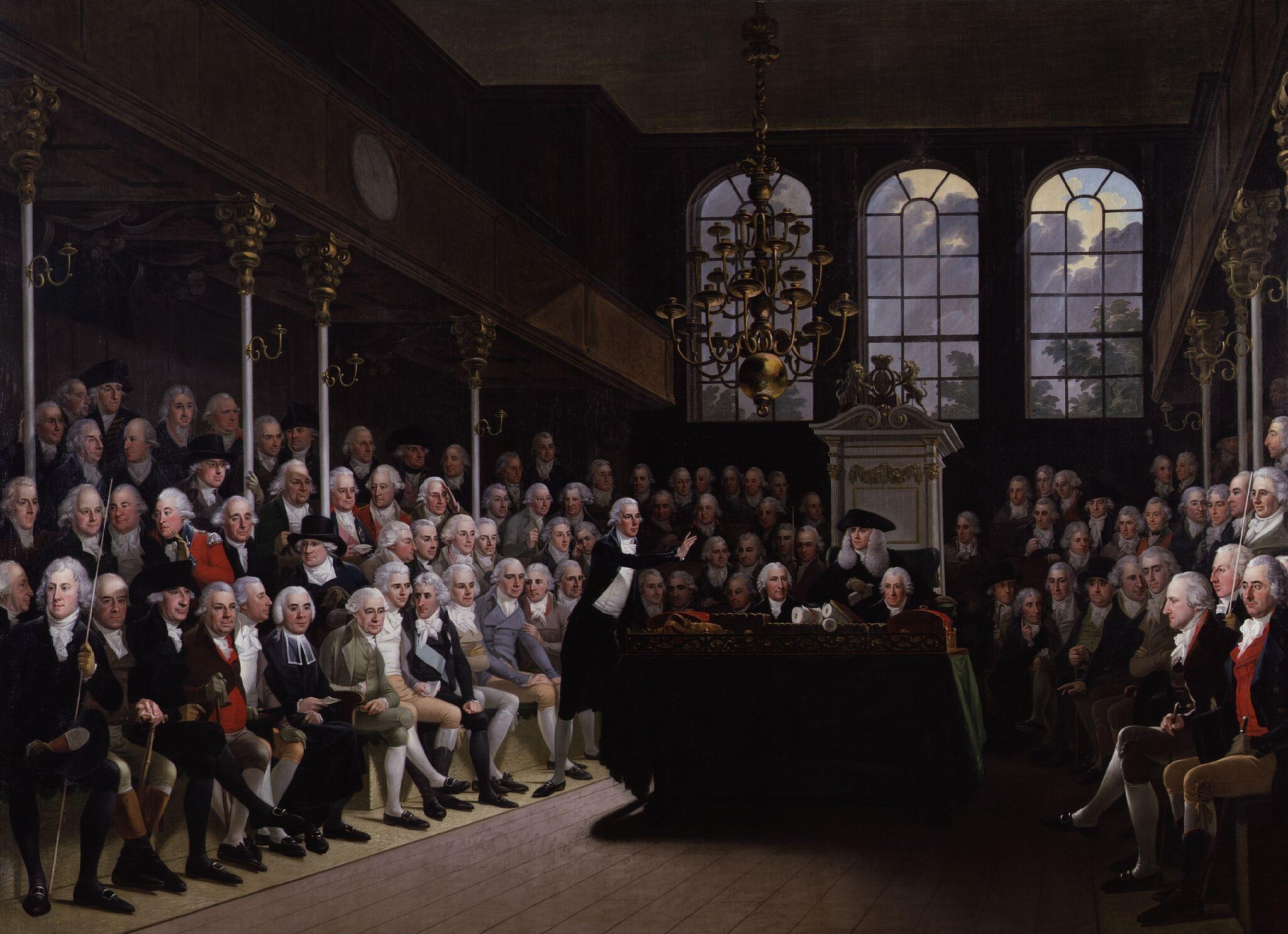 Izba Gmin 1793-94 Źródło: Karl Anton Hickel, Izba Gmin 1793-94, National Portrait Gallery, domena publiczna.