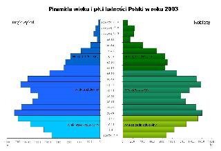 Piramida wieku i płci ludności Polski w roku 2003